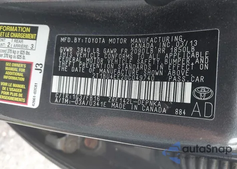 2013 Toyota Corolla Le from USA, damaged, VIN 2T1BU4EE2DC049740